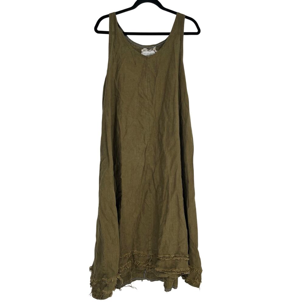 Breathe Linen Sleeveless Dress Olive Green OSFM Flowy Handmade